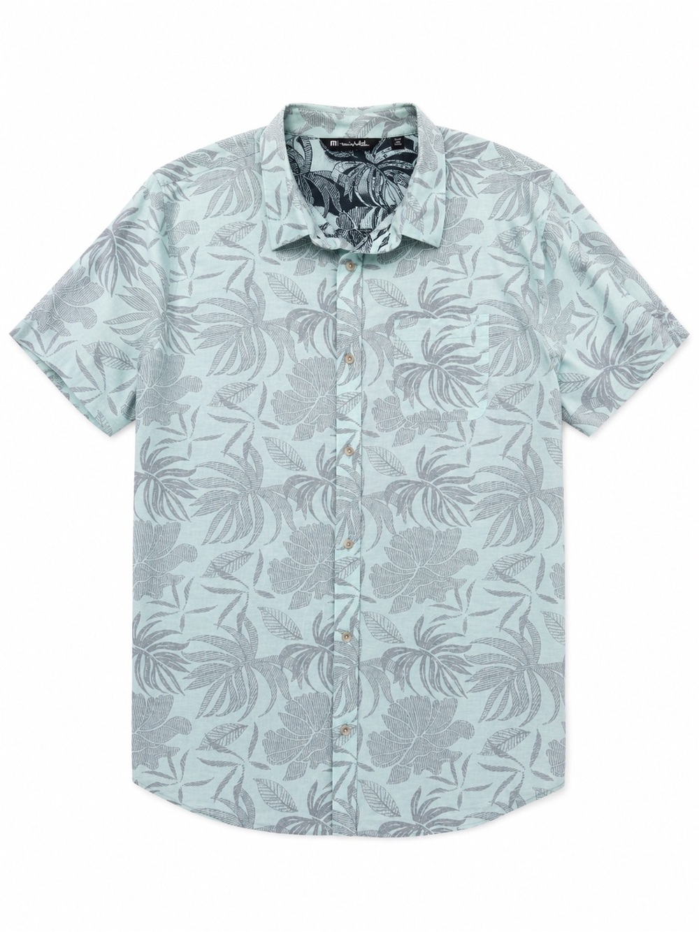 TravisMathew Tropical Leaf Print Button-Up Shirt XXXL Blue Gray